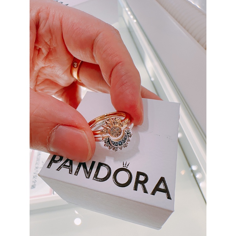 Pandora Pandora แหวนคู่รัก ลายดวงจันทร์ สีฟ้า หรูหรา เข้ากับทุกการแต่งกาย สําหรับผู้หญิง