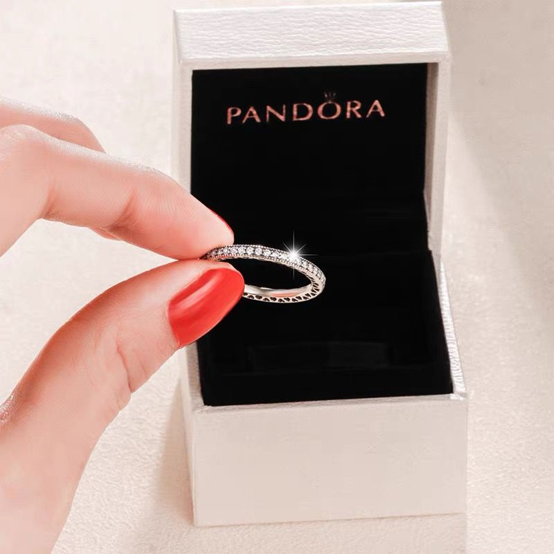 Pandora แหวนเงิน 925 ประดับเพชร 14K สีโรสโกลด์ พร้อมกล่อง สําหรับผู้หญิง งานแต่งงาน