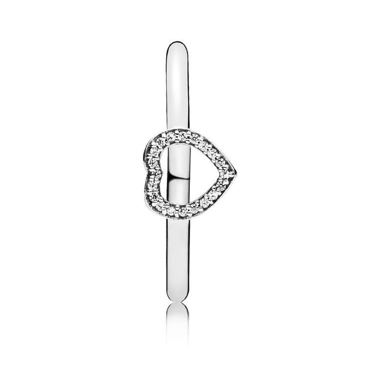 Pandora แหวนเงิน 925 ประดับเพชร เพทาย รูปหัวใจ สไตล์คลาสสิก สําหรับผู้หญิง งานแต่งงาน