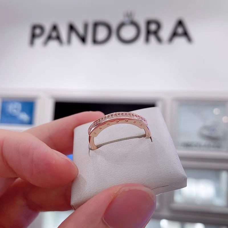 Pandora แหวนเงิน 925 ประดับเพชร เพทาย ลูกบาศก์ เครื่องประดับสตรี
