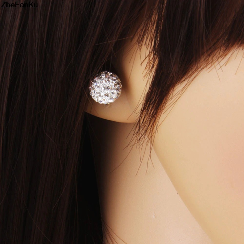 Pave Disco Ball Stud Earrings 10mm 8mm 6mm Clear Austrian Rhinestone