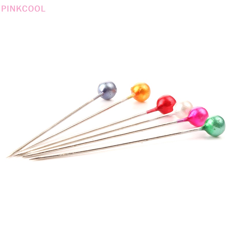 Pinkcool 100 ชิ้น / กล่อง ยาว กลม มุก ฮิญาบ คลิป เข็มกลัด คม โลหะ ฮิญาบ หมุด สําหรับผ้าพันคอ ขายดี