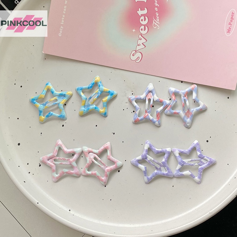 Pinkcool กิ๊บติดผม รูปดาวห้าแฉก สีแคนดี้ น่ารัก สไตล์ฮาราจูกุ สําหรับผู้หญิง 2 ชิ้น