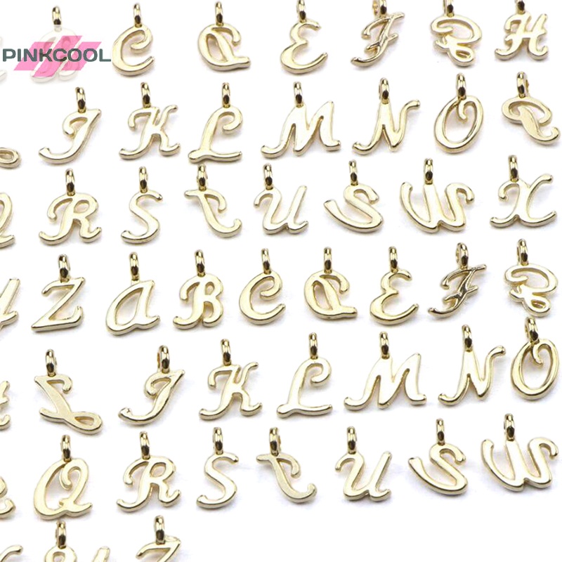Pinkcool ขายดี จี้ตัวอักษร A-Z สีทอง สําหรับทําเครื่องประดับ DIY 26 ชิ้น