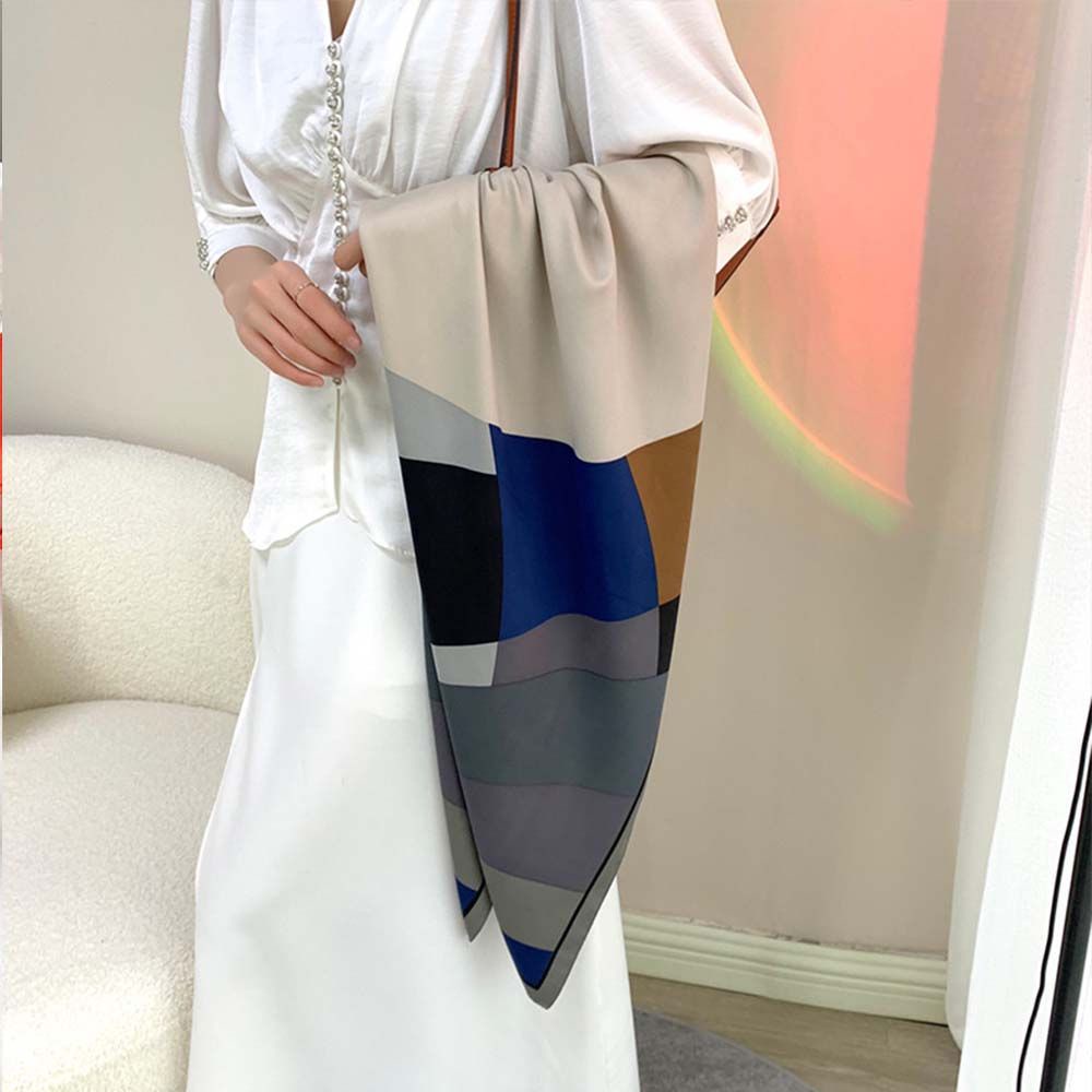 QQMALL Fashion Stripe Silk Scarf Spring summer Neck Wraps Square Large Scarf Headband Foulard Beach  Muffler Bag Belt Decoration Temperament Soft Ladies Shawl Female Scarves