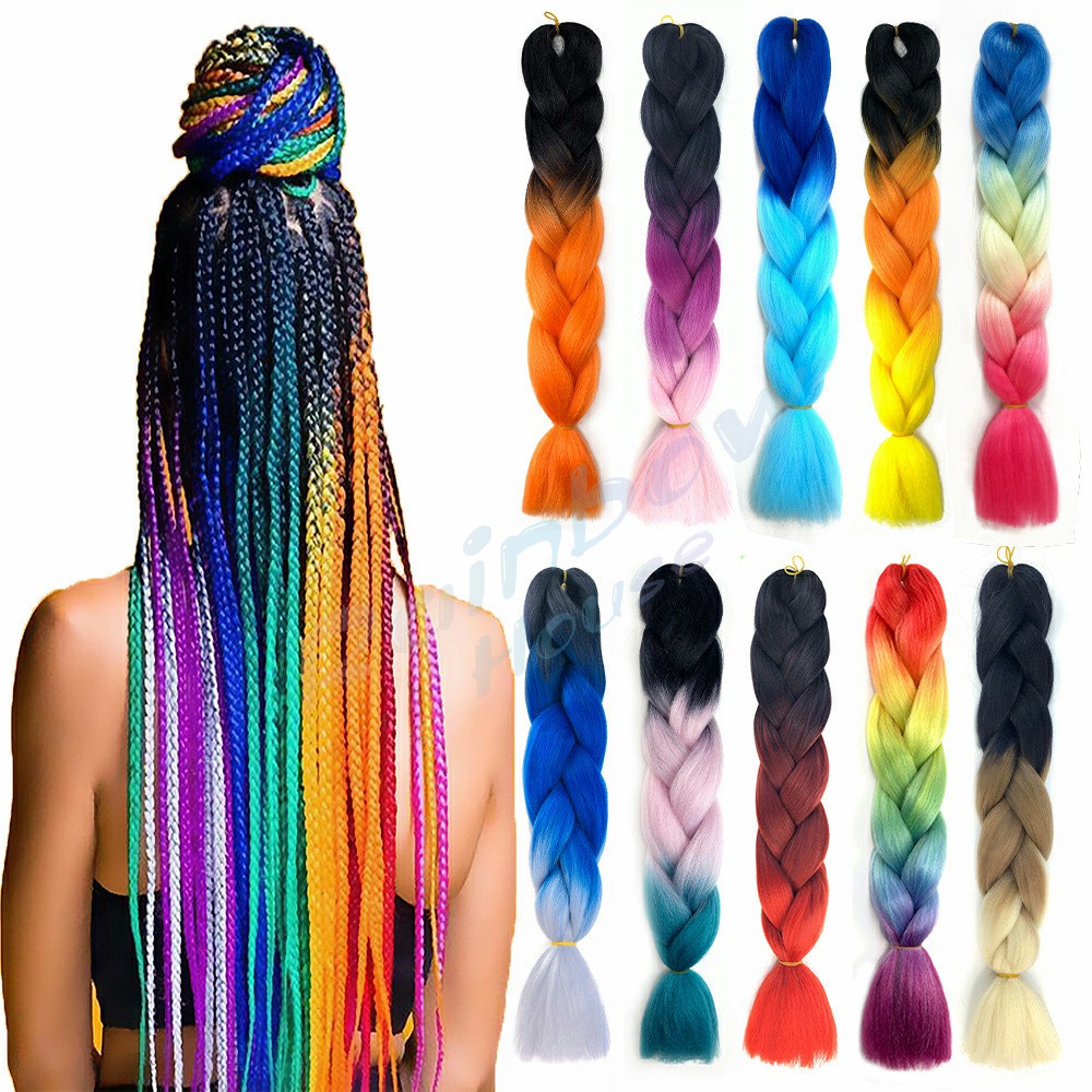 Rainbow ผมเปีย ไหมถักผม สีทูโทน แอฟริกันเดรดล็อกส์   wig braids