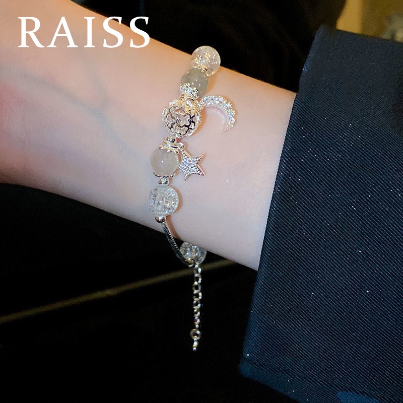 Raiss สร้อยข้อมือ ประดับลูกปัดคริสตัล เพทาย รูปดวงจันทร์ ดาว สีเทา แฟชั่นสําหรับผู้หญิง
