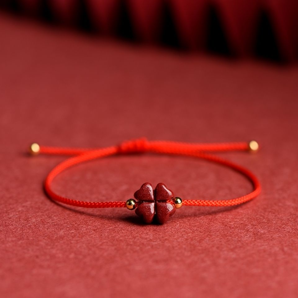 Ready Stock สร้อยข้อมือใบโคลเวอร์สีม่วงทองคําแท่งธรรมชาติ
