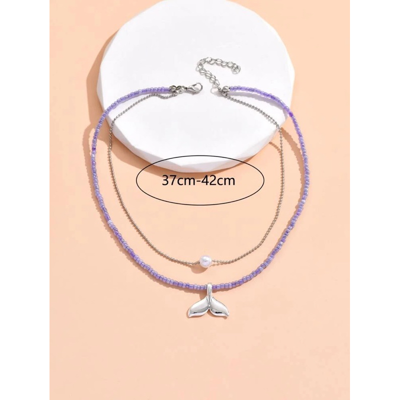 [SIS.SIE พร้อมส่ง] สร้อยคอเลเยอร์ จี้หางปลา+ไข่มุก #สร้อยไปทะเล