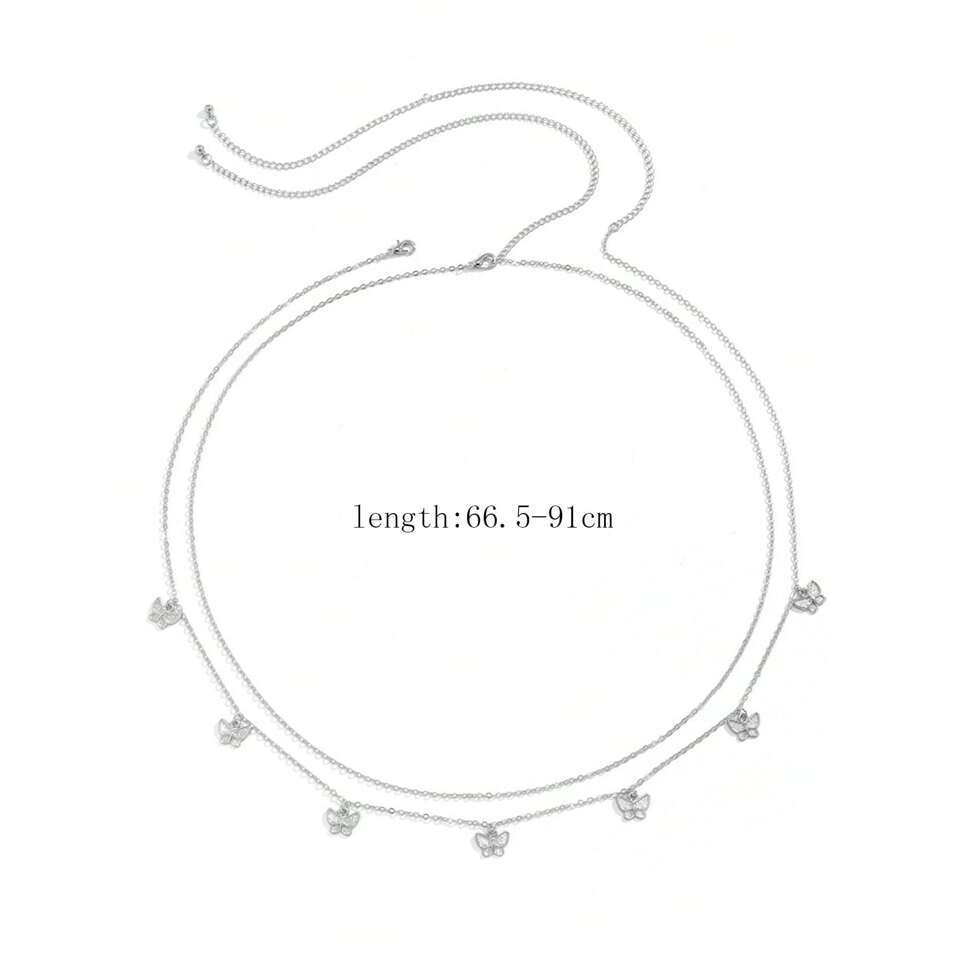 [SIS.SIE พร้อมส่ง]no.6348 โซ่เอว 2เส้น แต่งจี้ผีเสื้อ สีเงิน/สีทอง layered butterfly waistchain