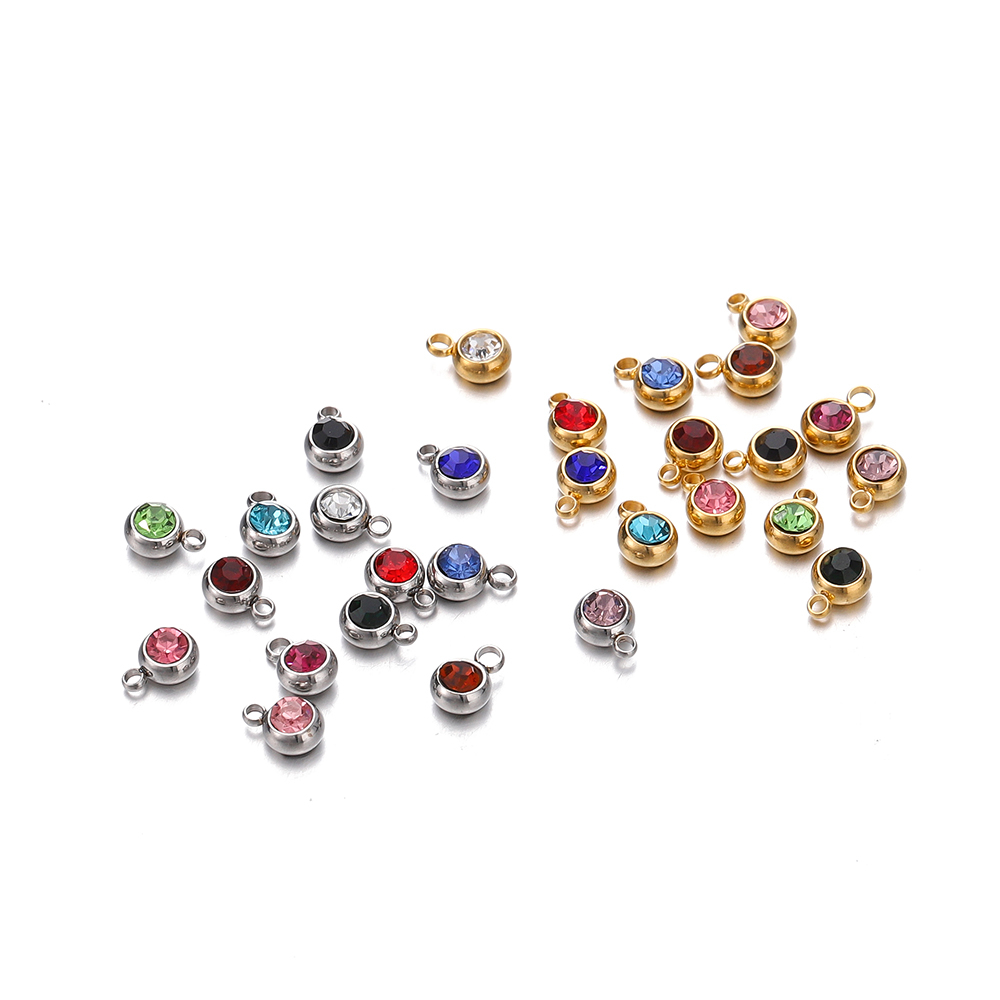 ST.KUNKKA 5 ชิ้น/ถุงสแตนเลส Birthstone จี้,สแตนเลสเพทายจี้สำหรับเครื่องประดับ DIY ทำของขวัญ