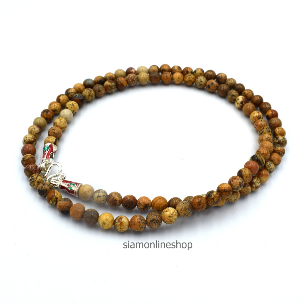 STONE NECKLACE สร้อยคอหินแท้ หินพิกเจอร์ จัสเปอร์ picture jasper ขนาด 5 มม. ตะขอเงินลงยา by siamonlineshop