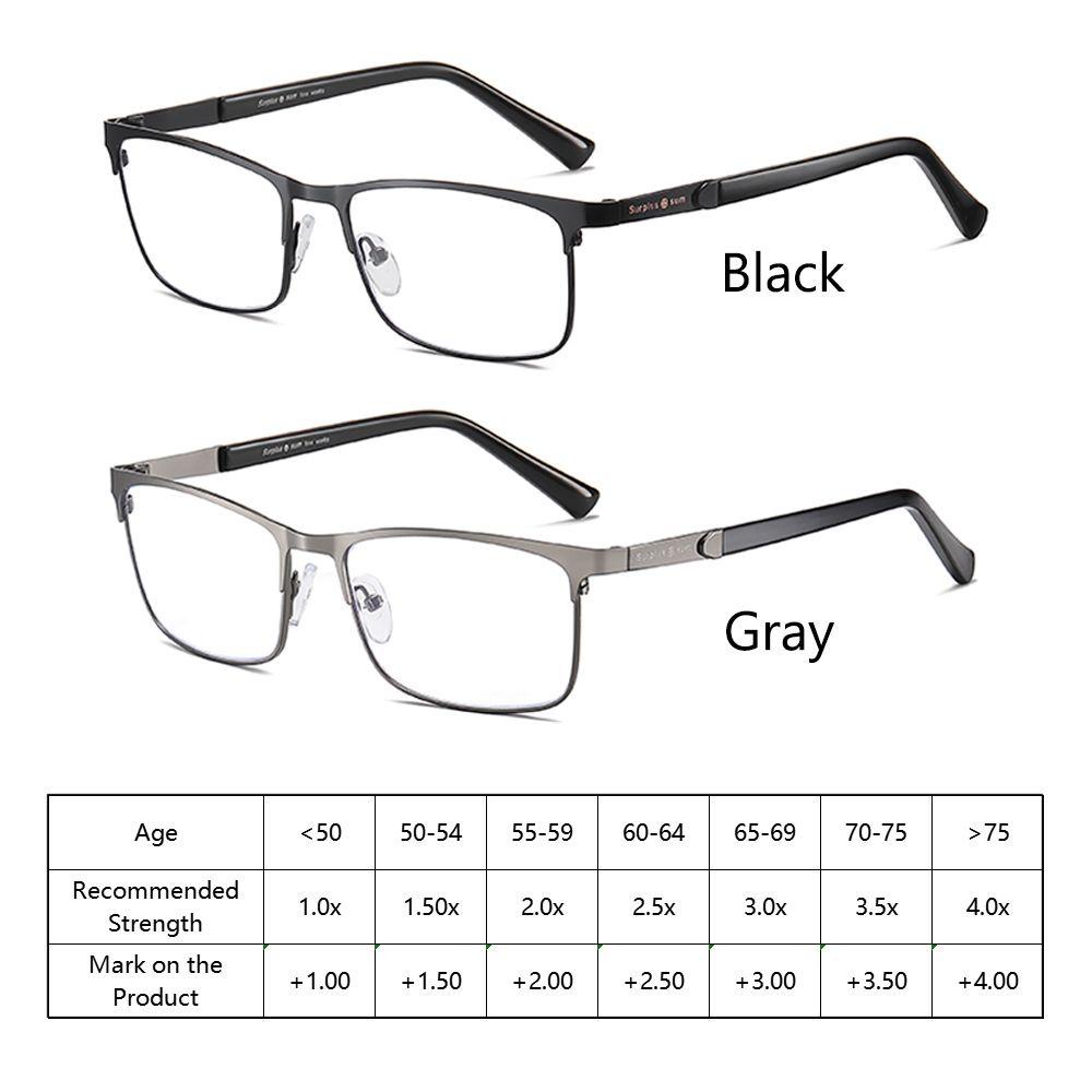 SUBEI +1.0~+4.0 Anti Blue Light Rectangle Readers Glasses Reading Glasses for Men & Women Reading Stainless Steel Ultra-light Eyeglasses Business Men