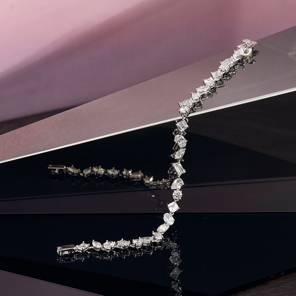 SWAN - Multi Shape Stone Bracelet กำไลข้อมือเงินแท้ ฝังเพชรคิวบิกเซอร์โคเนีย cubic zirconia