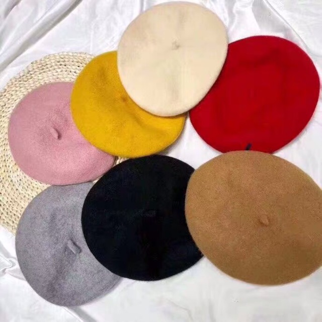 Sales❗❗พร้อมส่ง หมวกเบเรต์ผ้าวูลแบบบาง กันหนาวทรงสวย ขอบผ้ายางยืด
