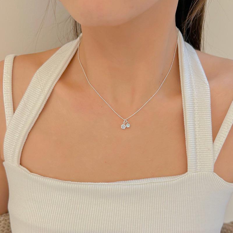SissyJewelry // สร้อยคอเงินแท้ รุ่น couple mini chain(พลอยกลมขาว 5mm + กลม4mm) )  Free gift box