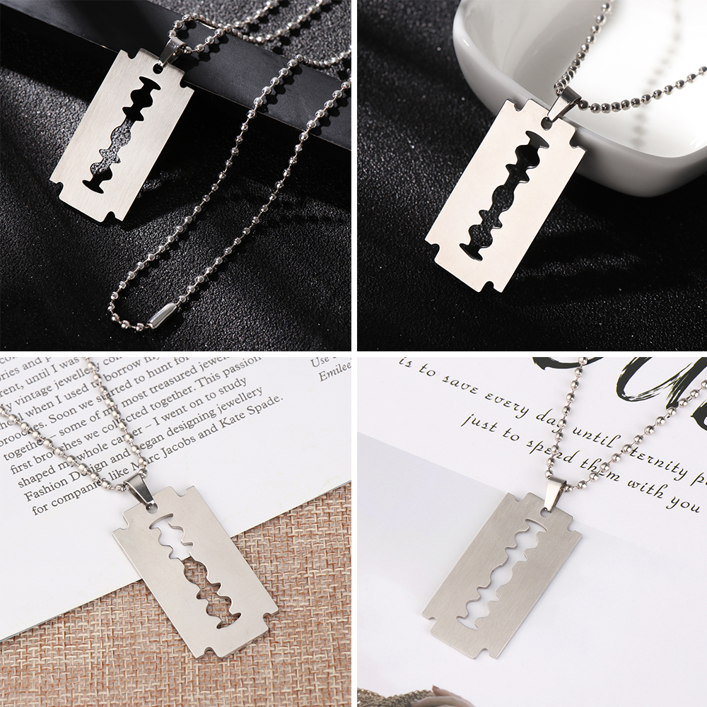 Softness จี้สร้อยคอสแตนเลสรูปใบมีดโกนสไตล์ฮิปฮอปสําหรับผู้หญิงและผู้ชาย