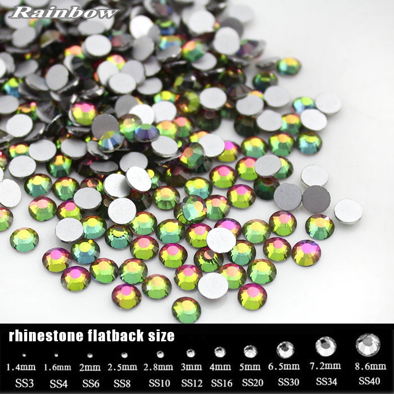 Ss4-ss30 หินพลอยเทียม สีรุ้ง (1.5-6.5 มม.) สําหรับตกแต่งเล็บ