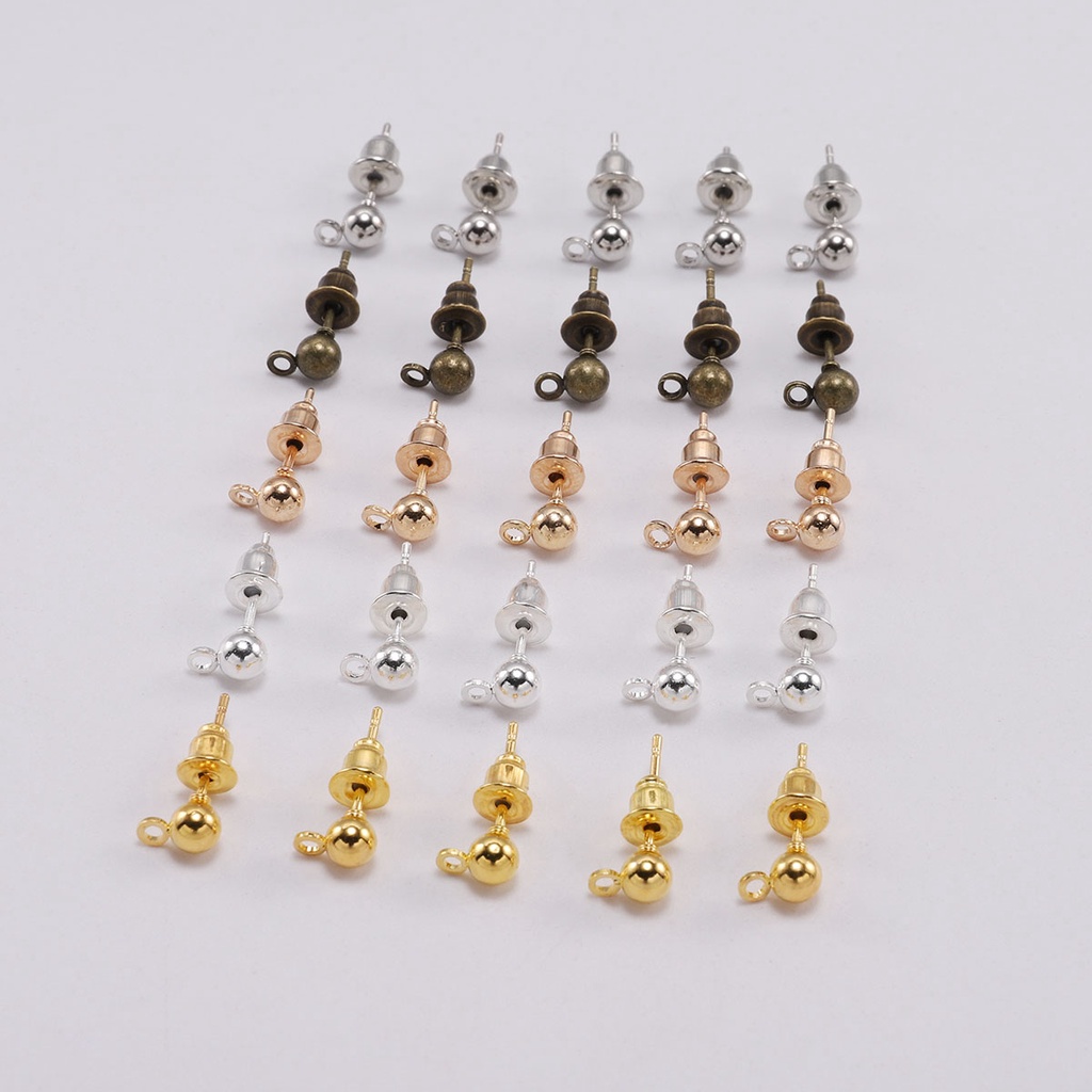 St.kka ปลั๊กเชื่อมต่อหูฟัง ทรงกลม สีเงิน 3 4 5 มม. สําหรับทําเครื่องประดับ DIY 50 ชิ้น ต่อชุด