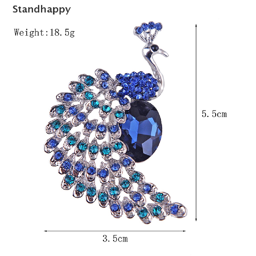 [Standhappy] เข็มกลัด รูปนกยูง ประดับพลอยเทียม เครื่องประดับ ของขวัญคริสต์มาส