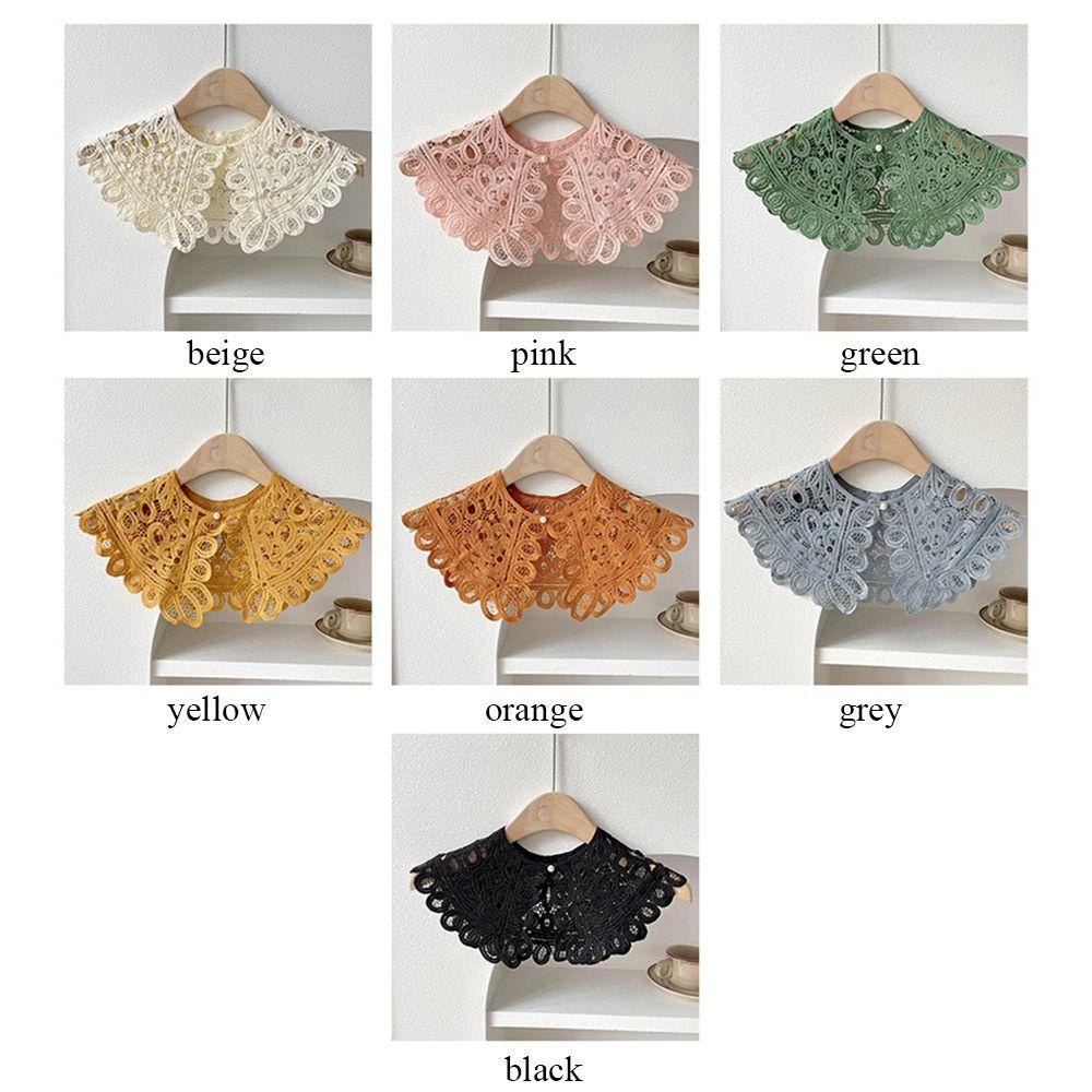 Suhu เสื้อเบลาส์ถักโครเชต์ คอปกปลอม ถอดออกได้ สีพื้น สไตล์วินเทจ