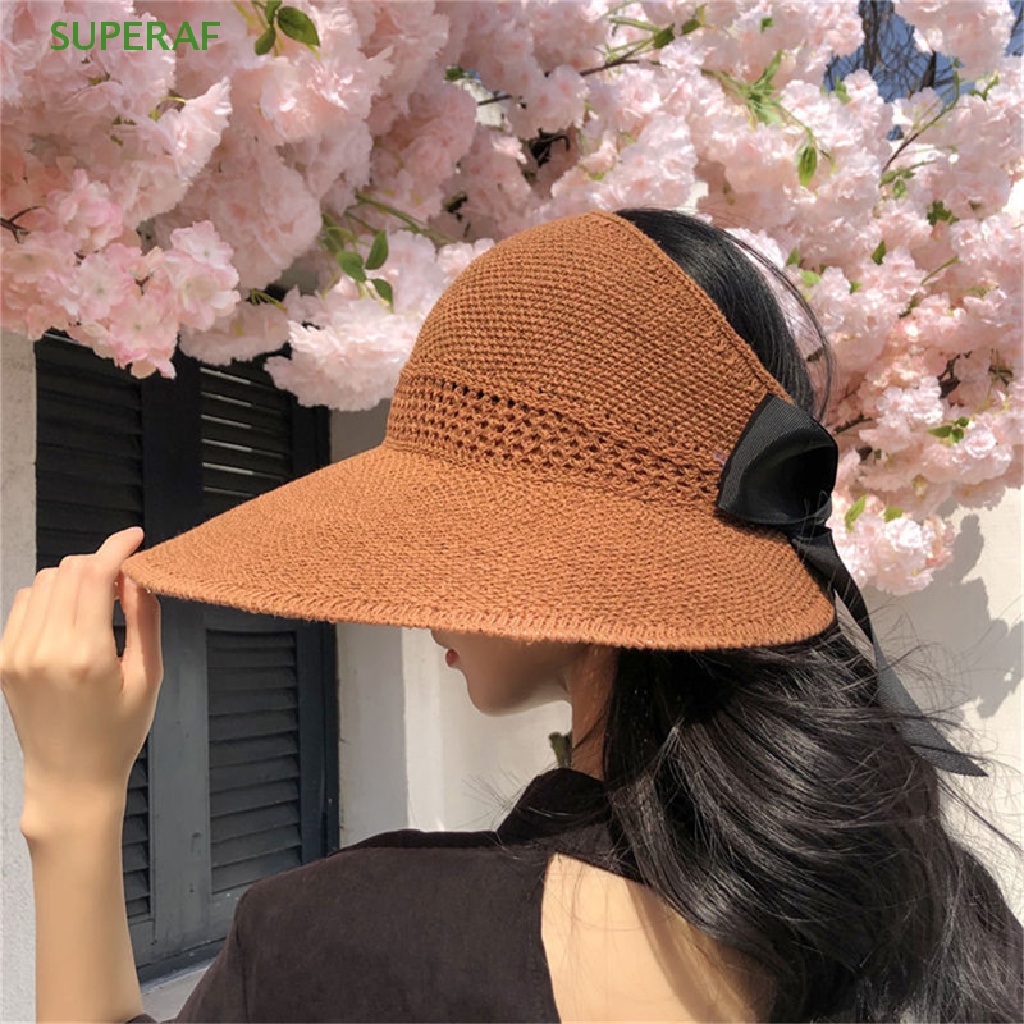 Superaf หมวกปีกกว้าง ประดับโบว์ ระบายอากาศ แฟชั่นฤดูร้อน สําหรับผู้หญิง