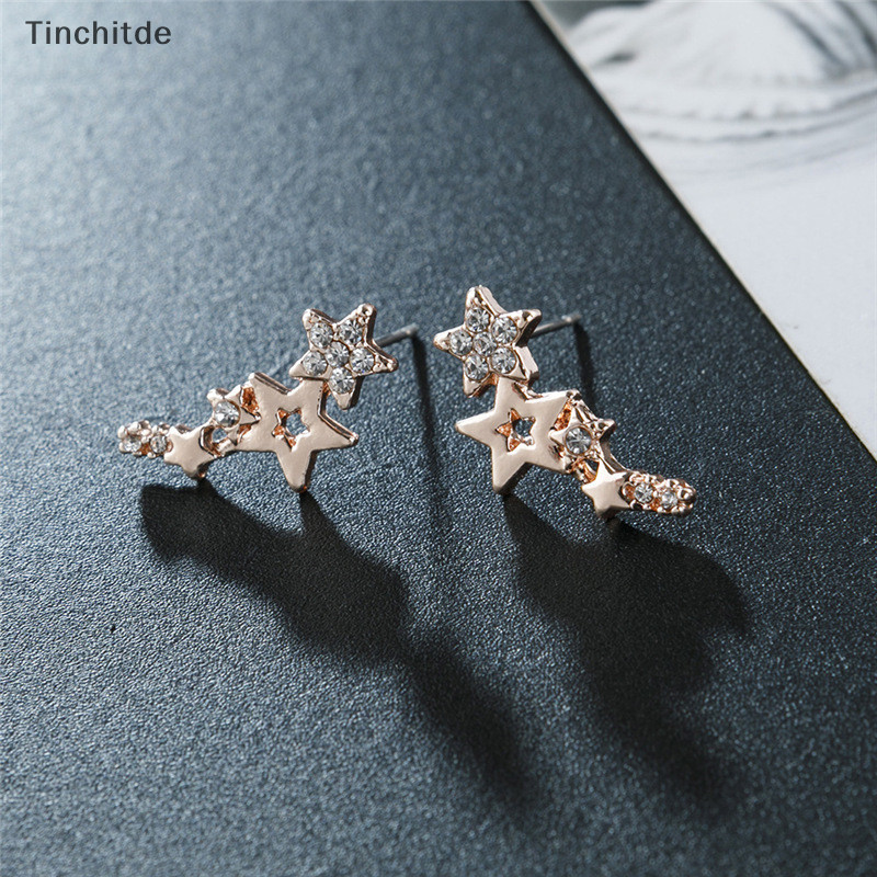 [Tinchitde] ขายดี ต่างหูแฟชั่น รูปดาว ประดับพลอยเทียม แวววาว สวยหรู สําหรับผู้หญิง 1 คู่