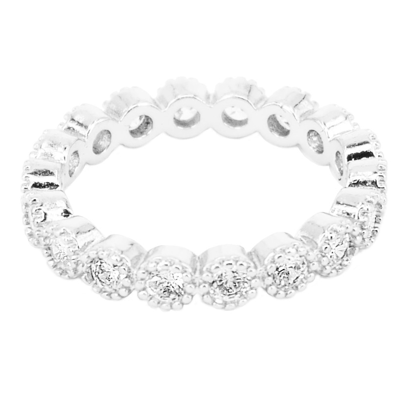 Tips Gallery แหวน เงินแท้ 925 หุ้ม ทองคำขาว ฝัง เพชร CZ Brilliant Diamonds Eternity Design TRS074