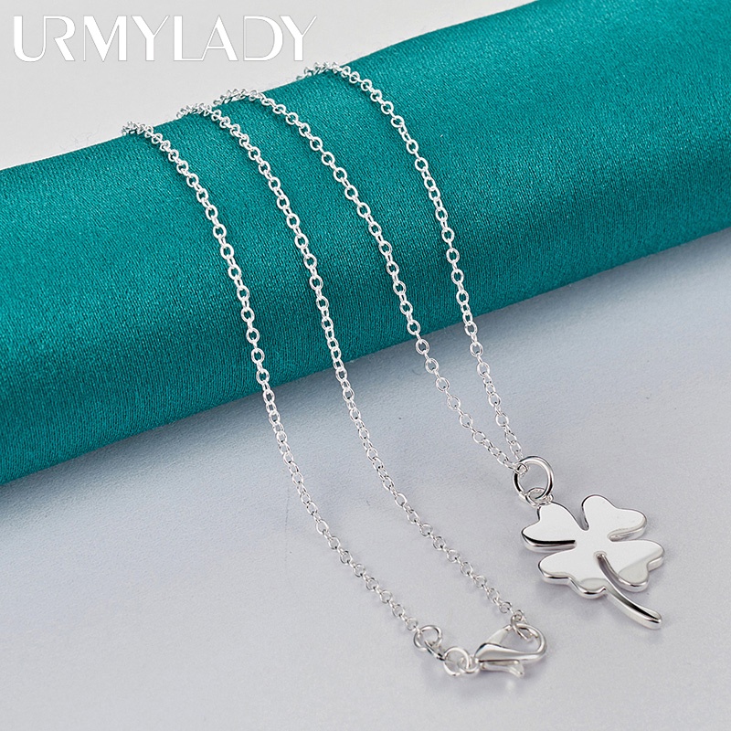 Urmylady สร้อยคอโซ่เงินแท้ 925 จี้ใบโคลเวอร์สี่แฉก 16-30 นิ้ว เครื่องประดับแฟชั่น สําหรับผู้หญิง