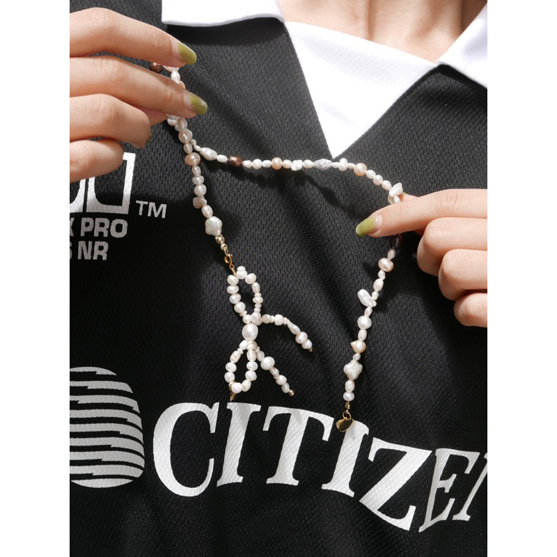 Valleydarley - สร้อยคอ Angel Society bow mixed pearls necklace