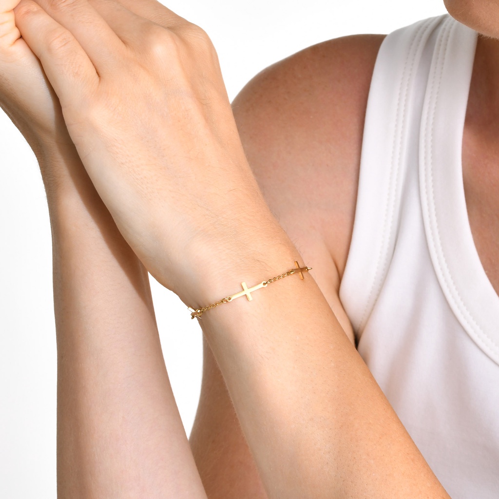 Vnox สร้อยข้อมือ ลูกปัดไขว้ สเตนเลส ทอง 18K เครื่องประดับ สําหรับผู้หญิง