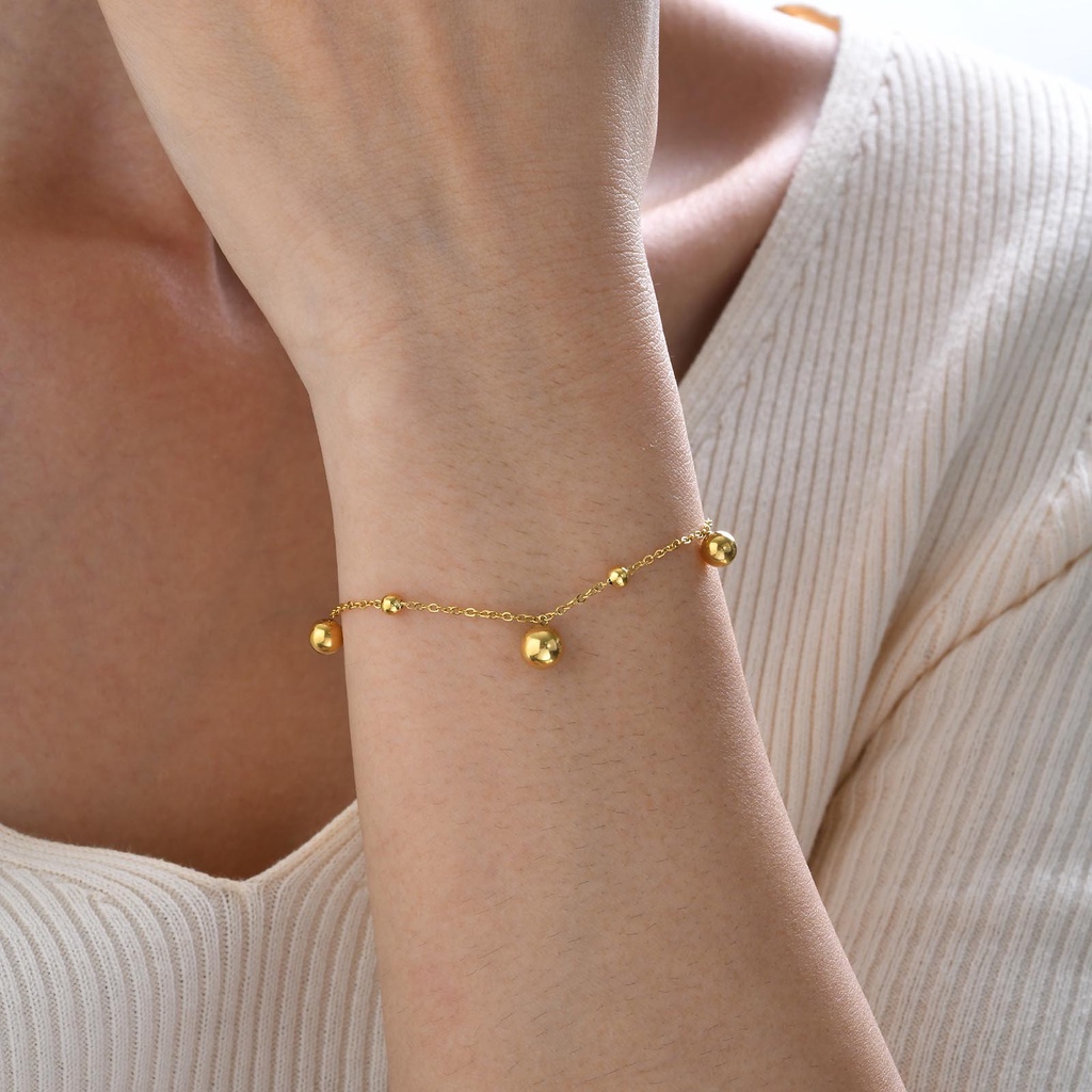 Vnox สร้อยข้อมือ สเตนเลส 18K จี้ลูกบอล สีทอง กันแพ้ เครื่องประดับแฟชั่น สําหรับผู้หญิง