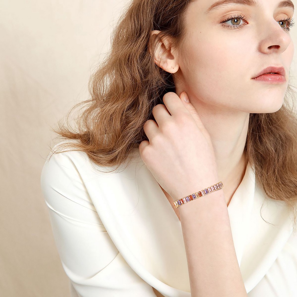Vnox สร้อยข้อมือหินอัญมณี CZ สีขาว หลากสี เครื่องประดับสําหรับผู้หญิง