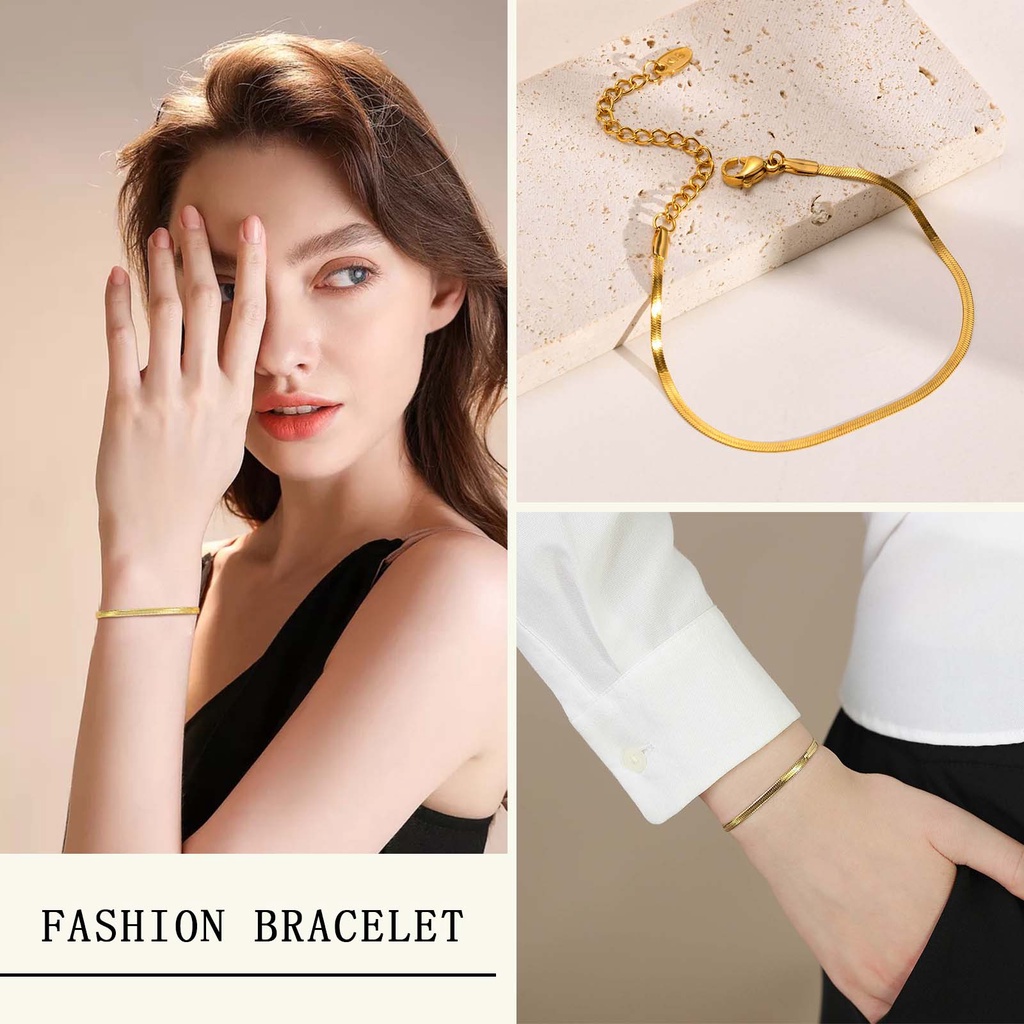 Vnox สร้อยข้อมือโซ่ ทอง 18K ใบไม้ ลิงค์มินิมอล สําหรับผู้หญิง เด็กผู้หญิง
