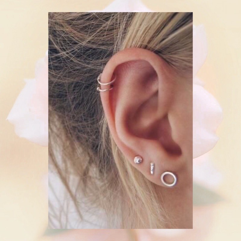 WFH ต่างหูห่วง Hoop earrings สีเงิน | ดำ ขอบบาง 1 mm. แบบบิด