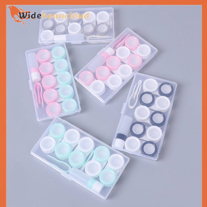 Widebeaucloud กล่องเก็บคอนแทคเลนส์ เครื่องสําอาง พร้อมขวด และแหนบ 5 คู่