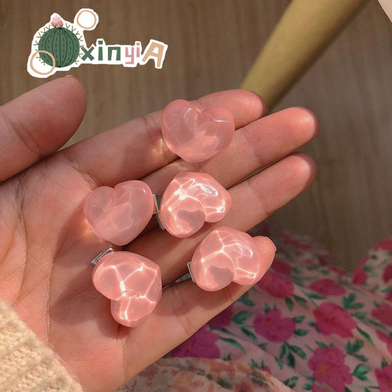 XINYIA 1 หัวใจ รูปดอกคามิเลีย ประดับโบว์ ที่ติดเพชรผม สีชมพู กิ๊บดอกไม้ติดผมสําหรับผู้หญิง 2024