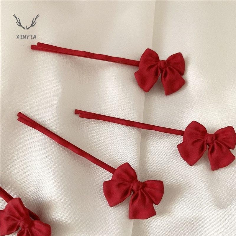 Xinyia1 กิ๊บติดผม ประดับโบว์ สีแดง สไตล์ญี่ปุ่น เรียบง่าย และน่ารัก สําหรับผู้หญิง