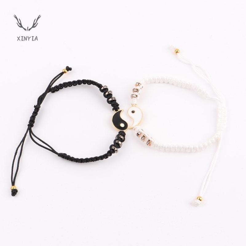 Xinyia1 สร้อยข้อมือเชือกถัก โลหะผสม สไตล์ไทเก็ก
