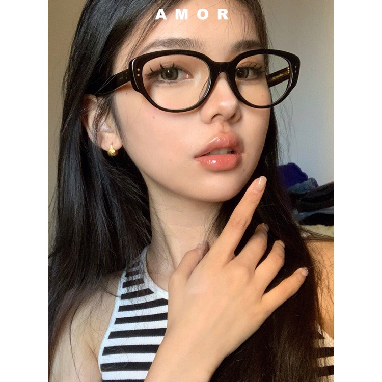 Y2k แว่นตา กรอบสีดํา สไตล์เกาหลี สําหรับผู้หญิง พร้อมกรอบขนาดใหญ่ เลนส์แบน
