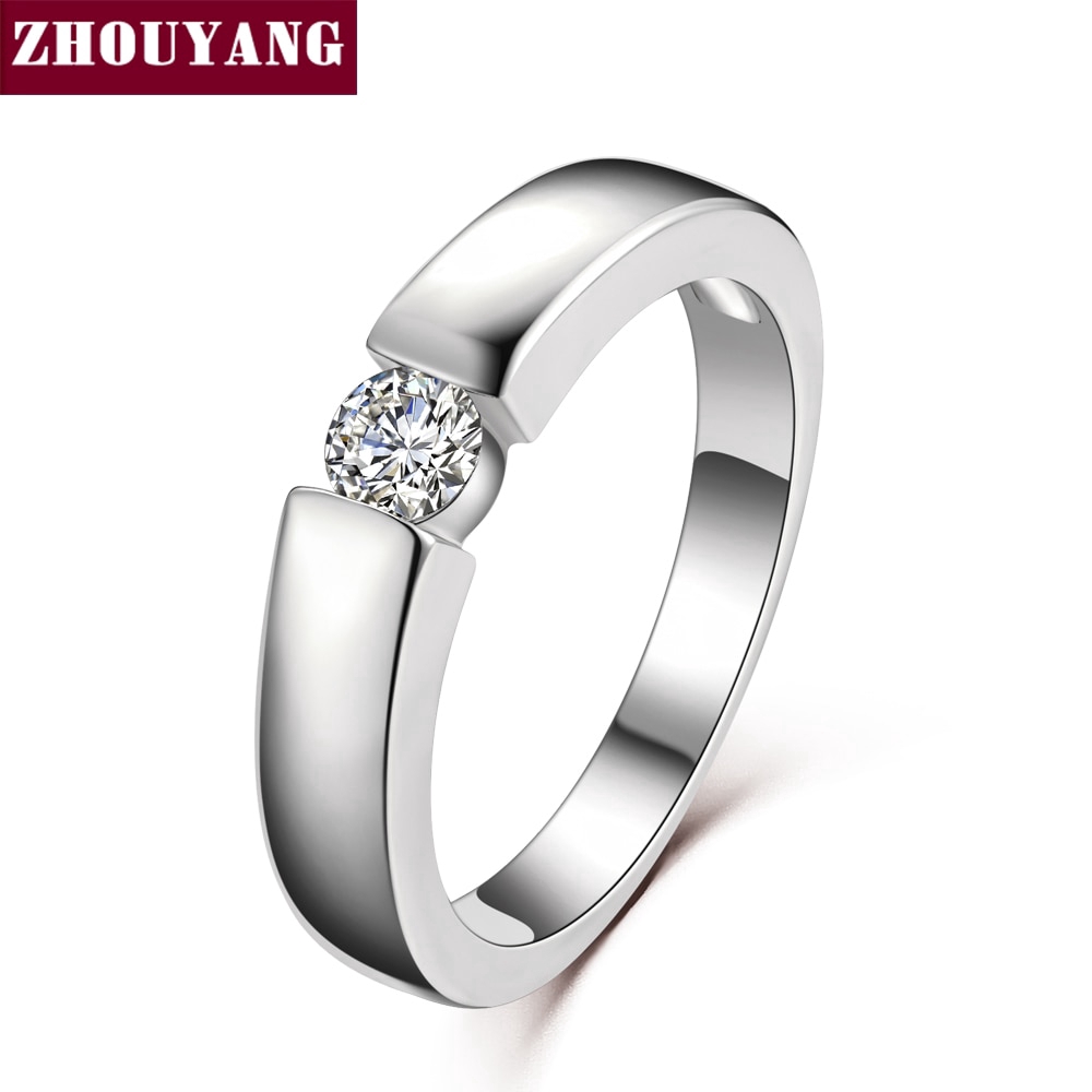 ZHOUYANG 4.5mm หัวใจและ Cubic Zirconia แหวนแต่งงานลูกศรกุหลาบทองและสีเงินสีคลาสสิกแหวนนิ้วมือ R400 R406