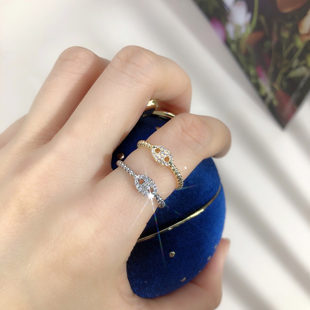 ZHOUYANG Dainty แหวนฝังเพทาย สีทอง เครื่องประดับ ของขวัญ สําหรับผู้หญิง R735