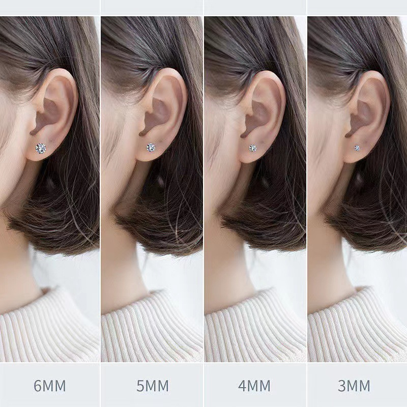 [ZOMI] ต่างหูสตั๊ด เงิน 925 ไทเทเนียม 3-8 มม. ประดับเพทาย เพชร AAA+ สําหรับผู้หญิง และผู้ชาย 1 คู่
