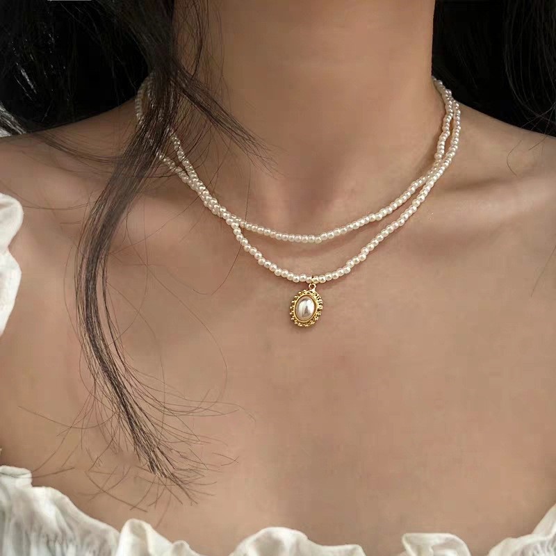 [ZOMI] สร้อยคอมุกวินเทจคู่สร้อยคอโซ่กระดูกไหปลาร้าสำหรับผู้หญิง