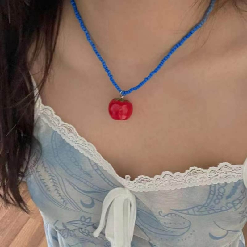 Zuo สร้อยคอลูกปัดอะคริลิค พร้อมจี้มะเขือเทศ ปรับความยาวได้
