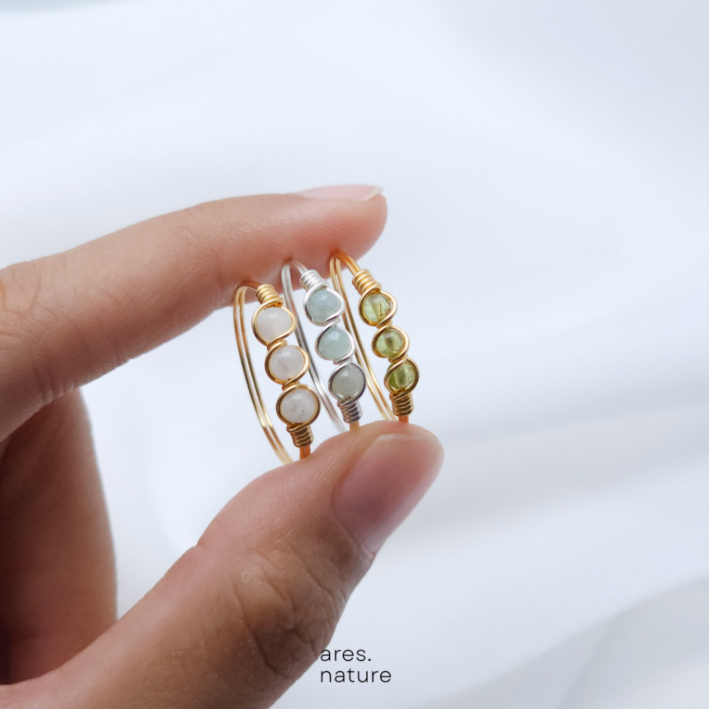 (ares.nature) แหวนลวดดัดรุ่น Mila ring เลือกหินเองได้ แหวนหินมงคล สายมู