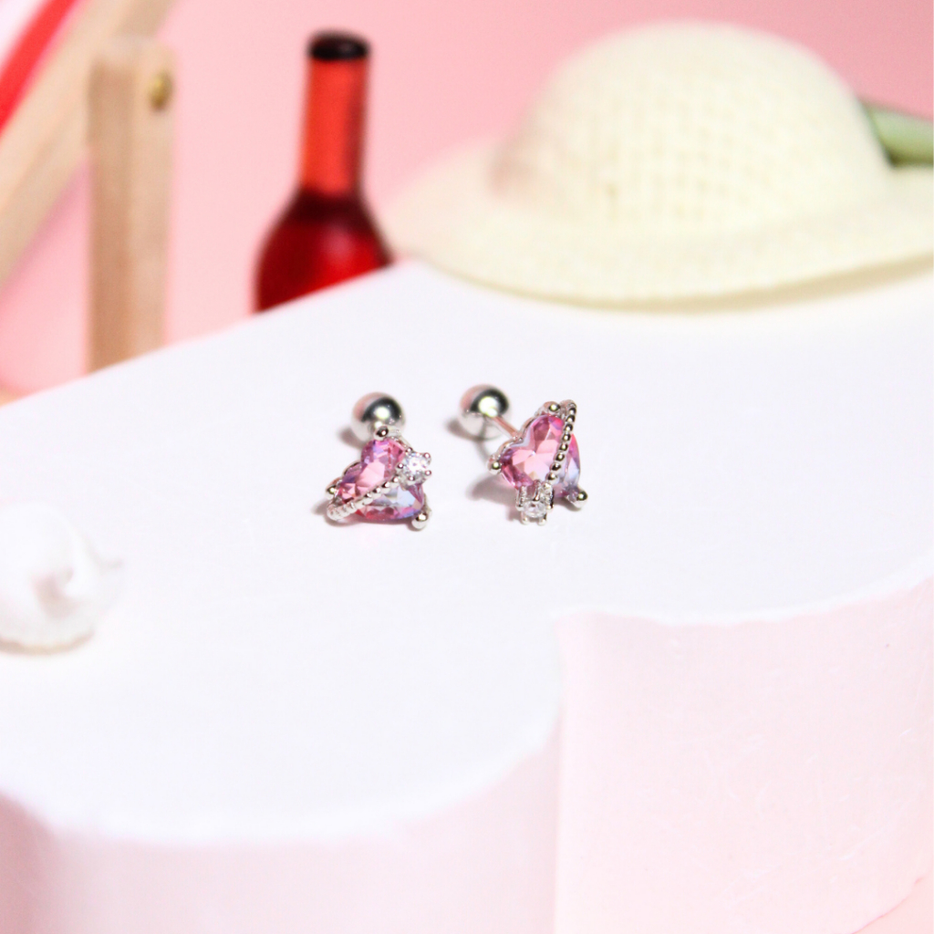 earika.earrings - pinkish ruby planet heart piercing จิวเม็ดกลมหัวใจสีชมพูบานเย็น เงินแท้ เหมาะสำหรับคนแพ้ง่าย