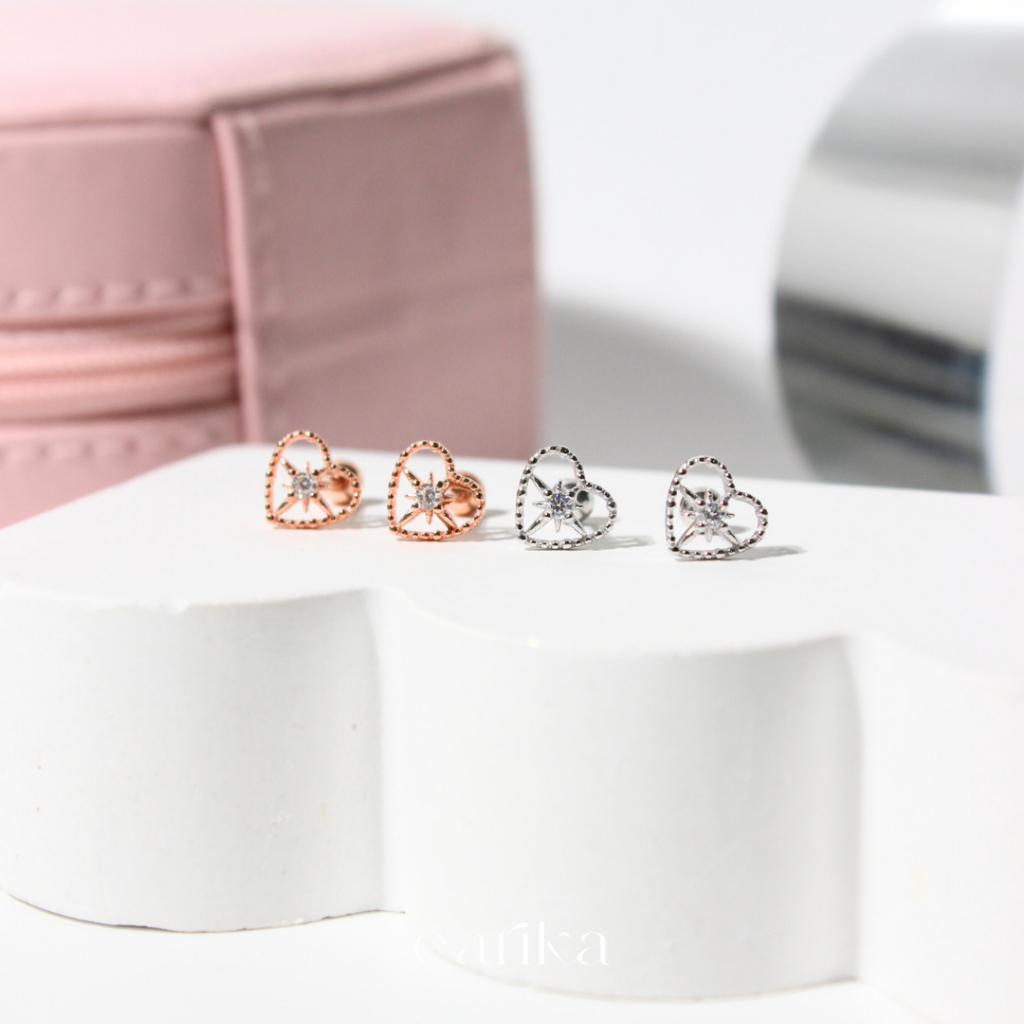 earika.earrings - sparkle heart piercing จิวหูกลมรูปหัวใจ มี 2 สี (ราคาต่อชิ้น) เหมาะสำหรับคนแพ้ง่าย