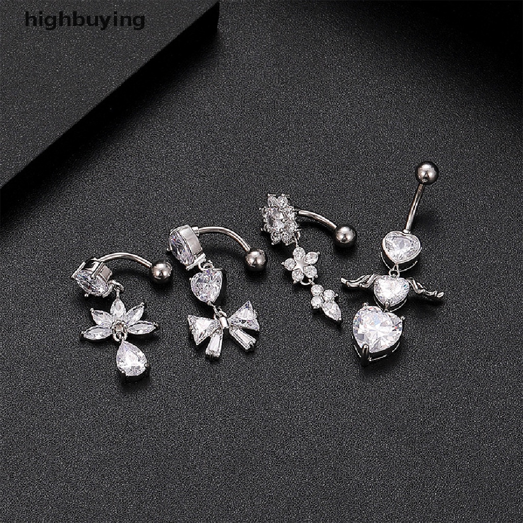 [highbuying] 1 ชิ้น ย้อนกลับ Dangel ปุ่มท้อง เจาะ หัวใจ พร้อมปีก ดอกไม้ สะดือ แหวน ใหม่