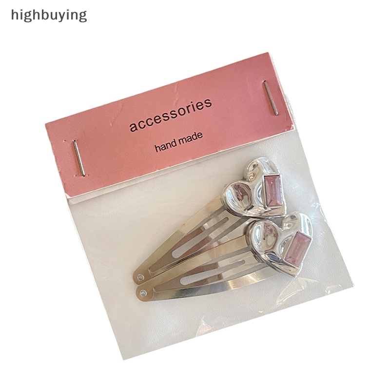 [highbuying] กิ๊บติดผมแฟชั่น รูปหัวใจ เป็ด สีชมพู ประดับเพชรเทียม สีเงิน 2 ชิ้น